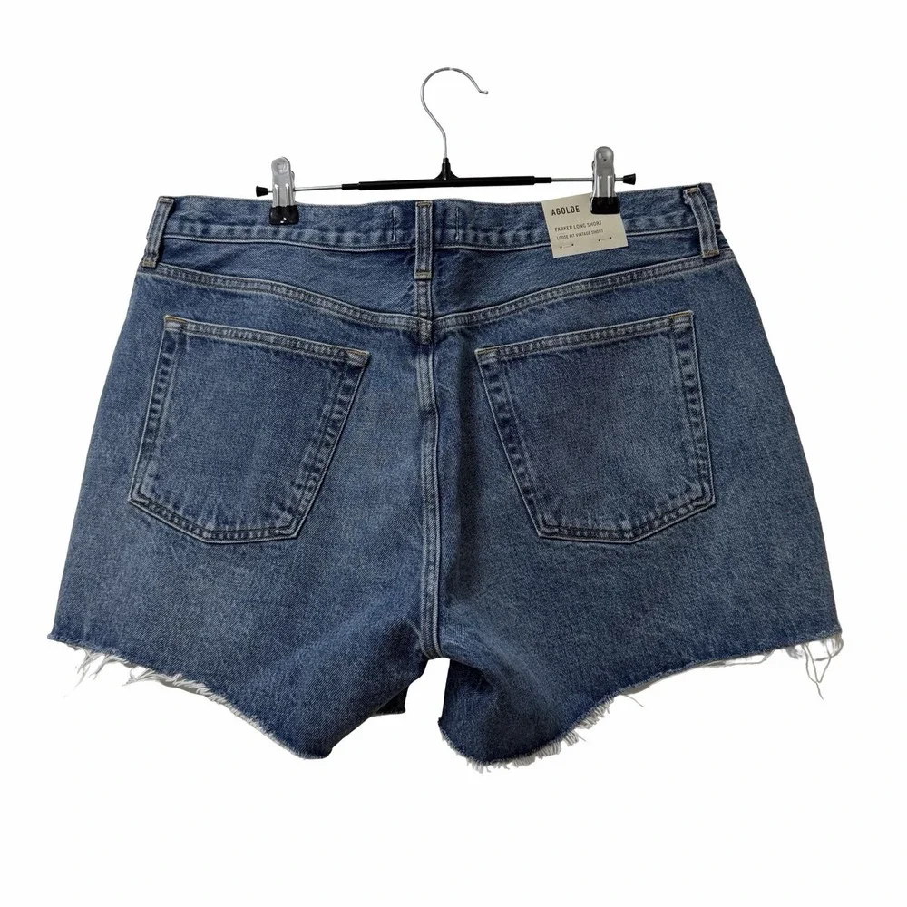 AGOLDE Womens Parker Long Denim Cutoff Shorts Size 32 Medium Wash Button Fly NEW